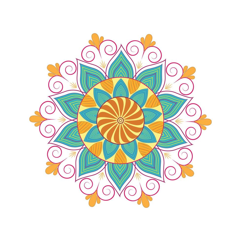 fiore di mandala astratto colorato isolato su sfondo bianco. illustrazione vettoriale. vettore