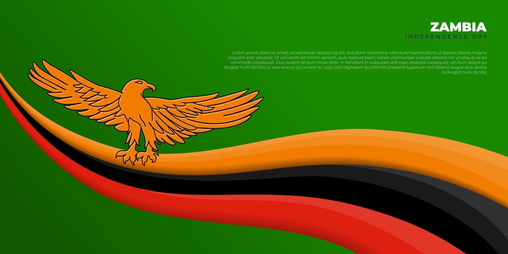 linea rossa, nera e gialla volante con aquila arancione sul design superiore. disegno di sfondo del giorno dell'indipendenza dello zambia. vettore