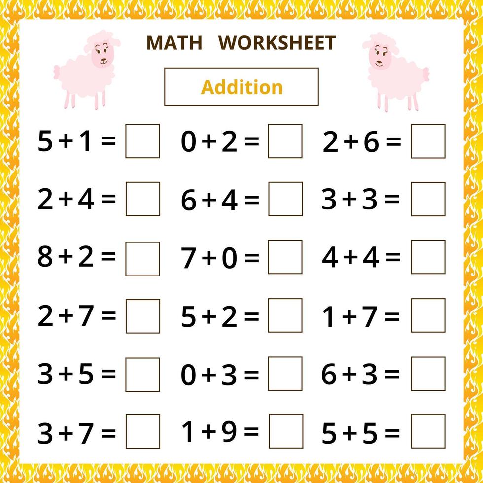 foglio di lavoro di matematica.aggiunta.scheda educativa per bambini. vettore