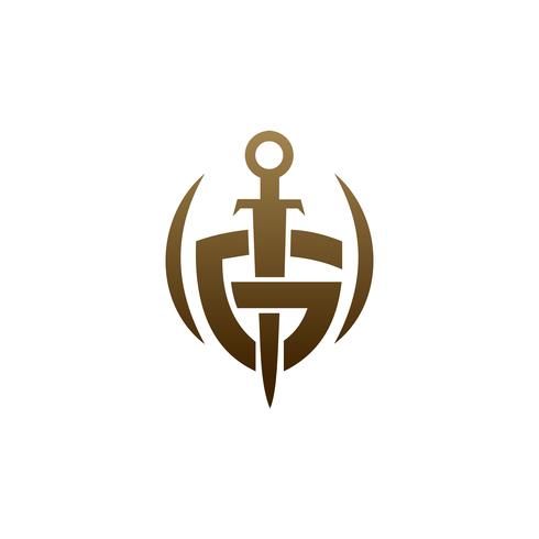 lettera G scudo spada logo. concetto di sicurezza logo design templat vettore