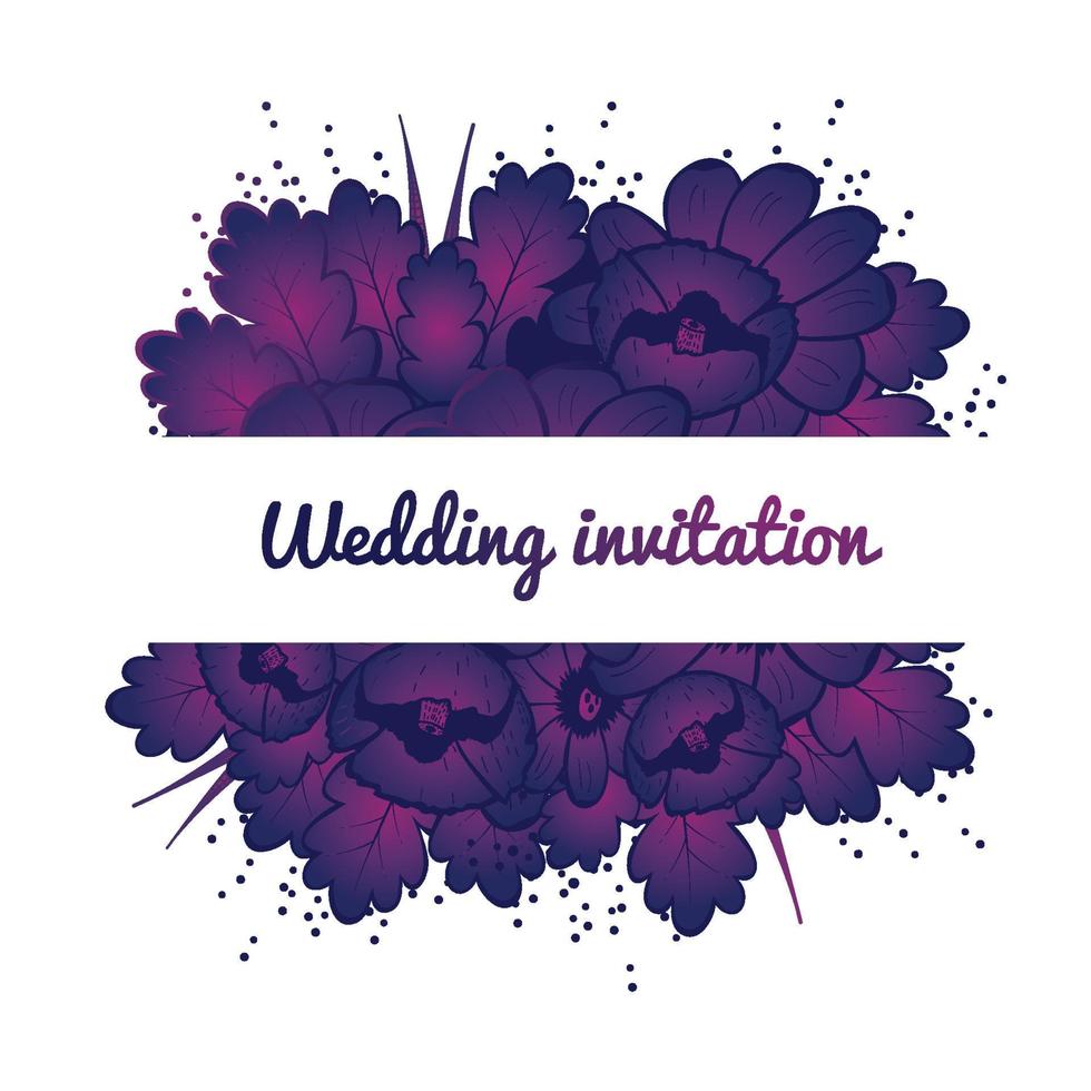 carta di invito a nozze con fiori viola. vettore