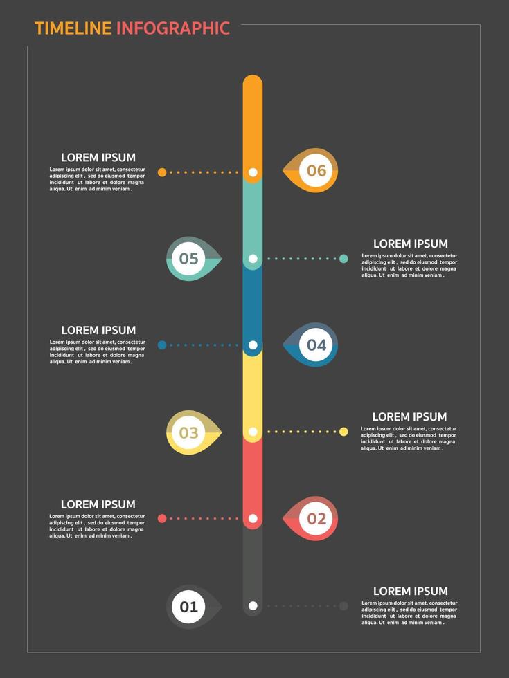 modello di sequenza temporale orizzontale con sei frecce, infografica sequenza temporale. vettore