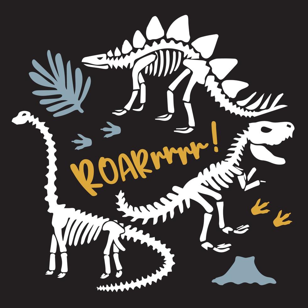 stampa dell'icona dello scheletro di dinosauri con testo vettore