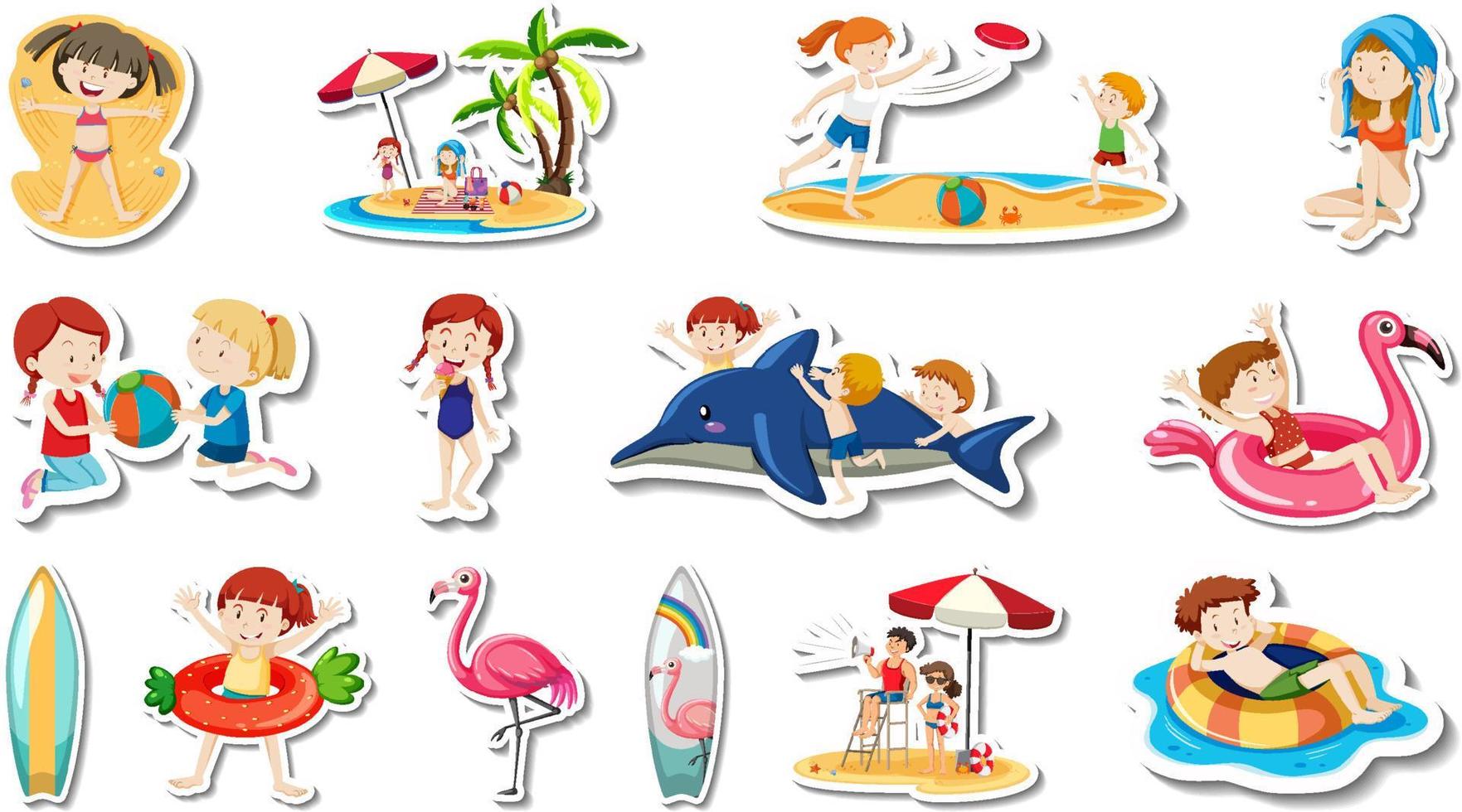 set di articoli da spiaggia estivi e bambini vettore