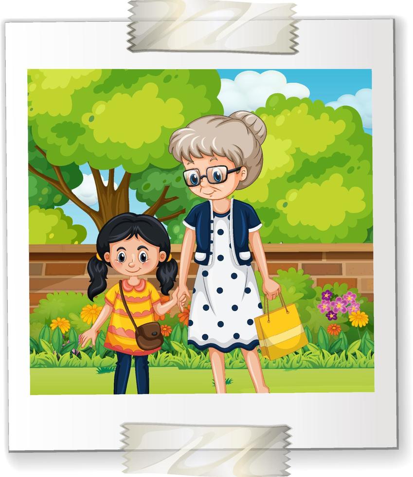 foto di nonna e nipote in stile cartone animato vettore