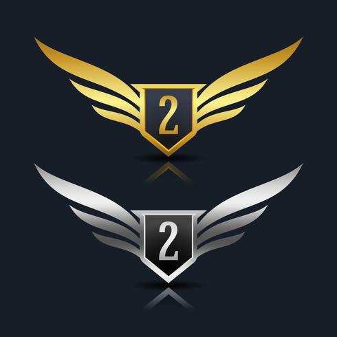 Wings Shield Numero 2 Logo Template vettore