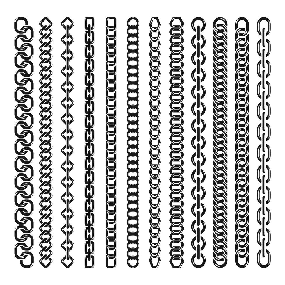 insieme dell'illustrazione della catena di metallo vettore