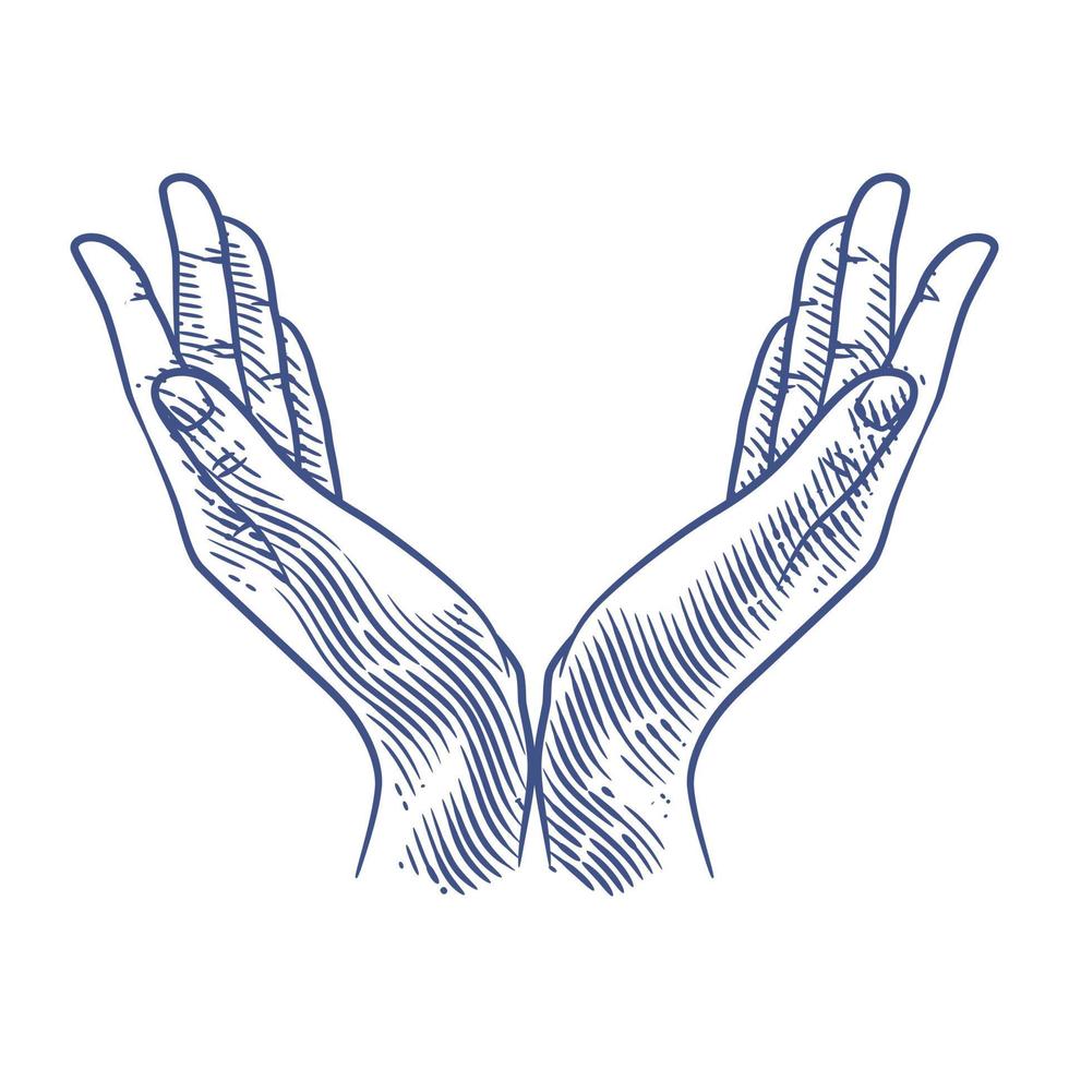 illustrazione del disegno al tratto delle mani in preghiera. mani in preghiera che disegnano vettore