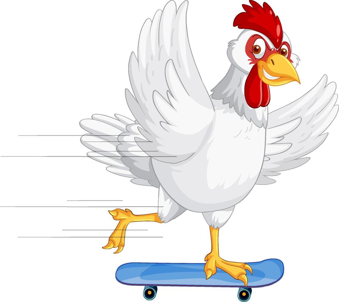 un pollo bianco che cavalca uno skateboard vettore