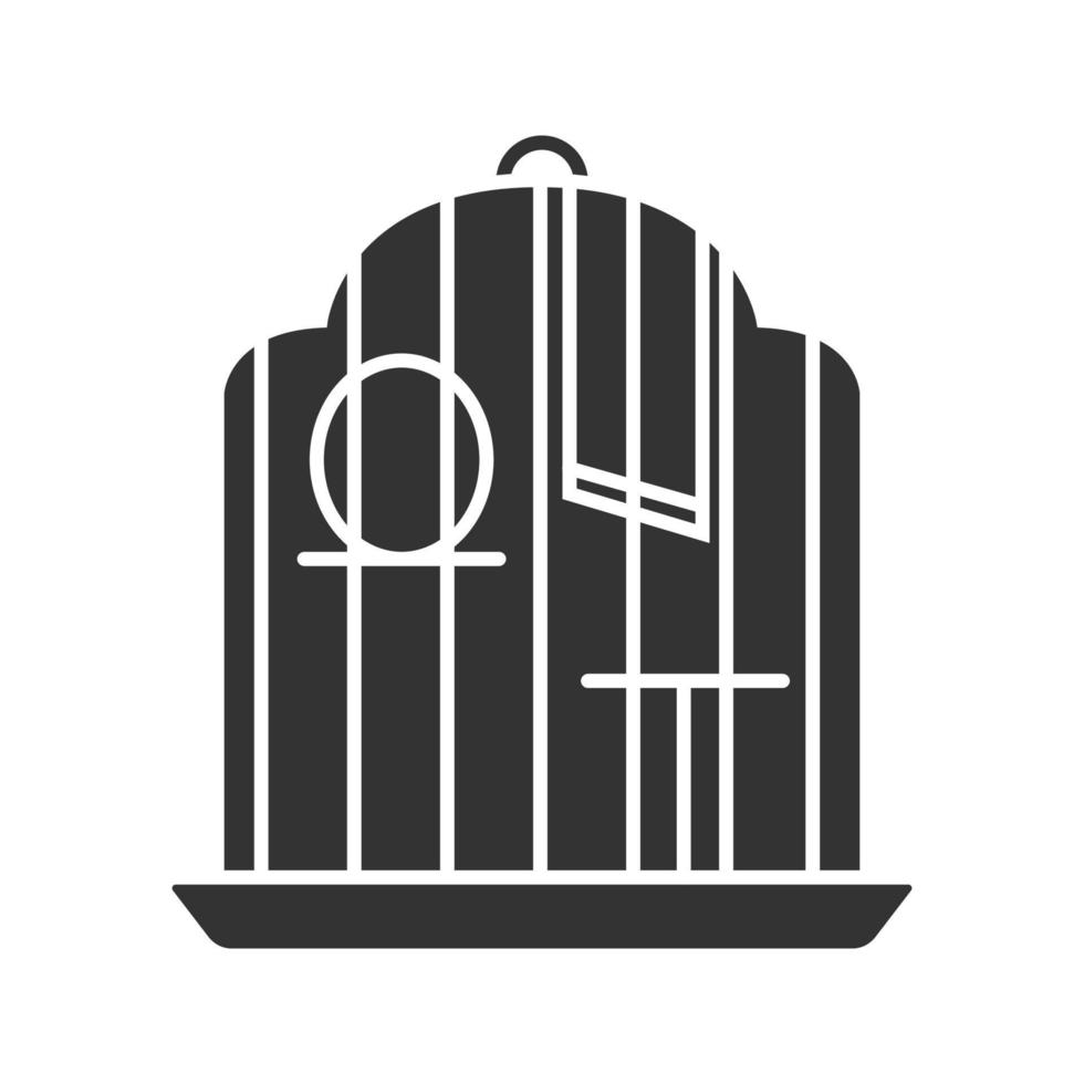 icona del glifo con gabbia per uccelli. gabbia per pappagalli. simbolo della sagoma. spazio negativo. illustrazione vettoriale isolato