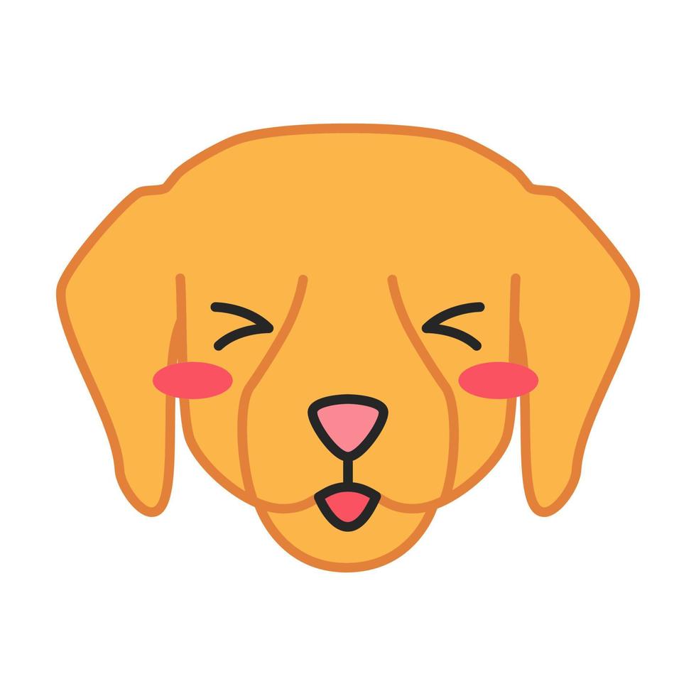 labrador carino kawaii carattere vettoriale. cane con muso sorridente. animale arrossato con occhi socchiusi. cagnolino domestico con la lingua fuori. emoji divertenti, adesivi, emoticon. illustrazione a colori del fumetto isolato vettore