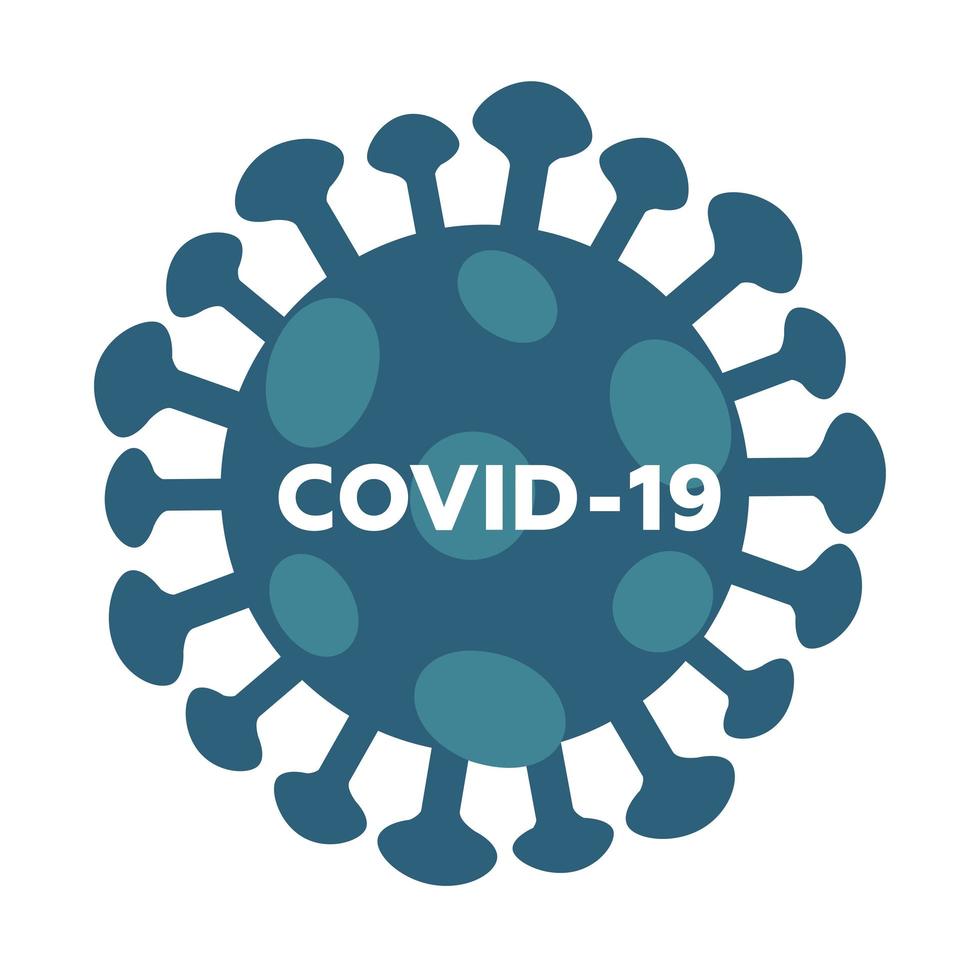 immagine del virus dell'epidemia di coronavirus covid-19. logo covid 19 con forma e testo del virus. illustrazione vettoriale piatta.