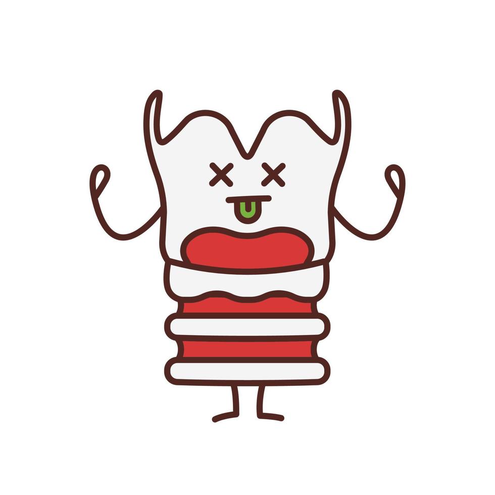 icona del colore del carattere della laringe infelice. emoji triste della casella vocale. laringologia e disturbi della laringe. illustrazione vettoriale isolata