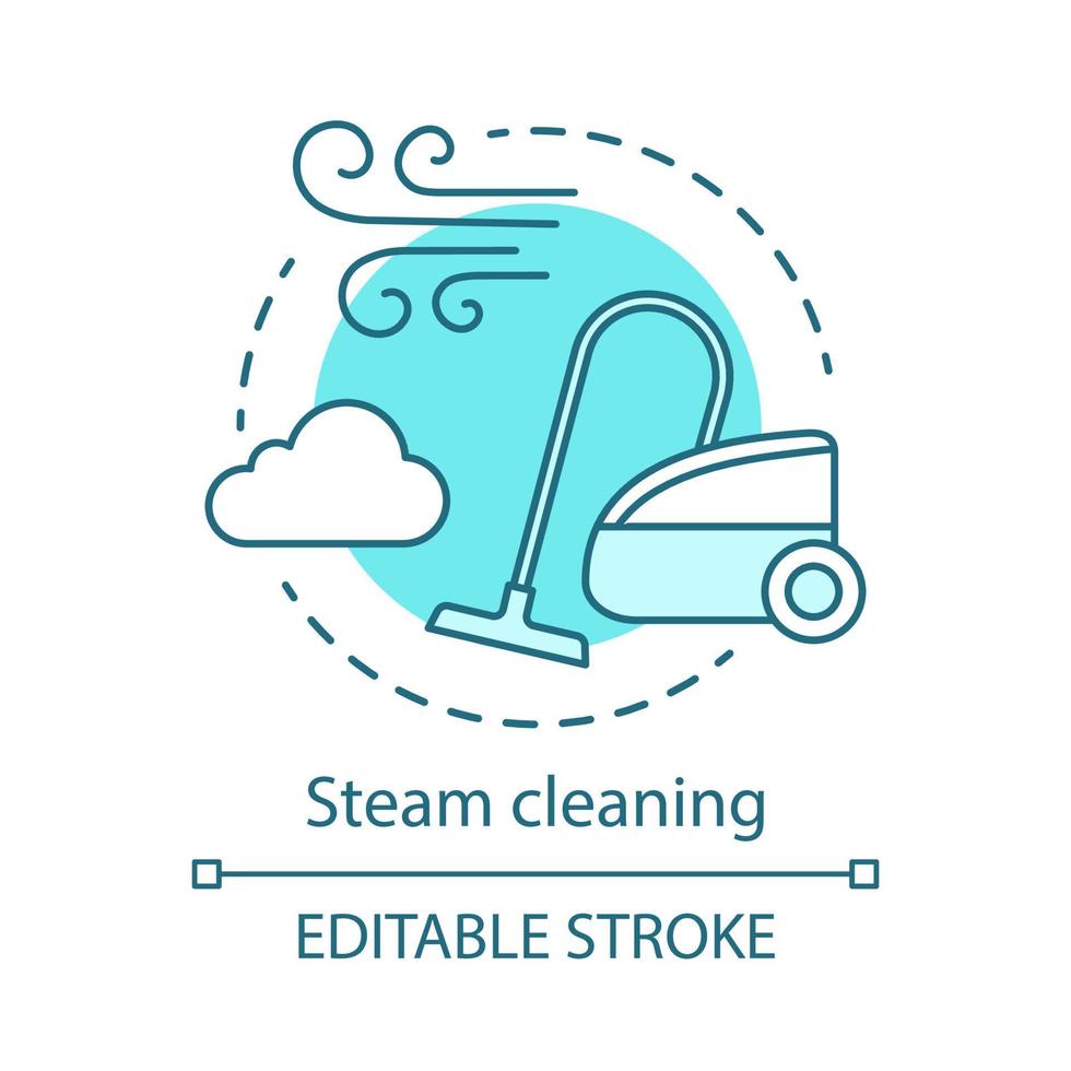 icona del concetto di pulizia a vapore. illustrazione della linea sottile dell'idea del metodo di pulizia. rimozione del grasso industriale dai motori. pulizia pavimenti e rimozione dello sporco domestico. disegno vettoriale isolato. tratto modificabile