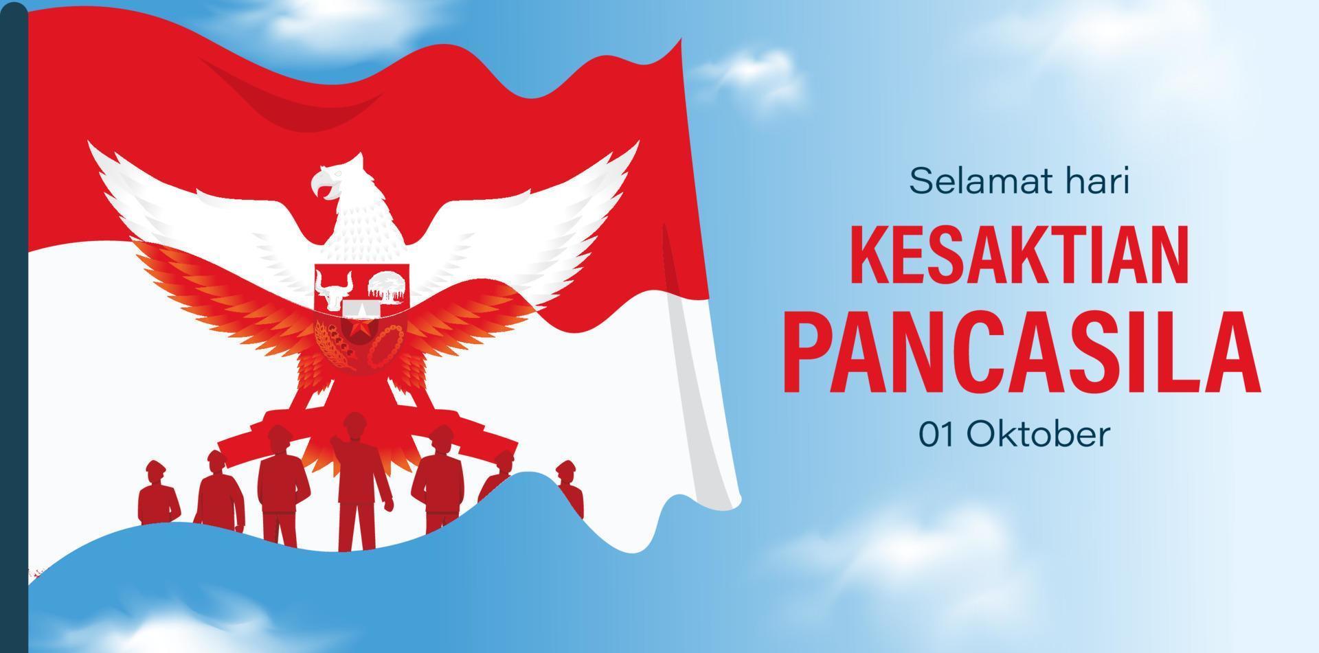 hari kesaktian pancasila, vacanza indonesiana giorno di pancasila illustration.translation 01 ottobre, felice giorno di pancasila. adatto per biglietto di auguri e banner vettore