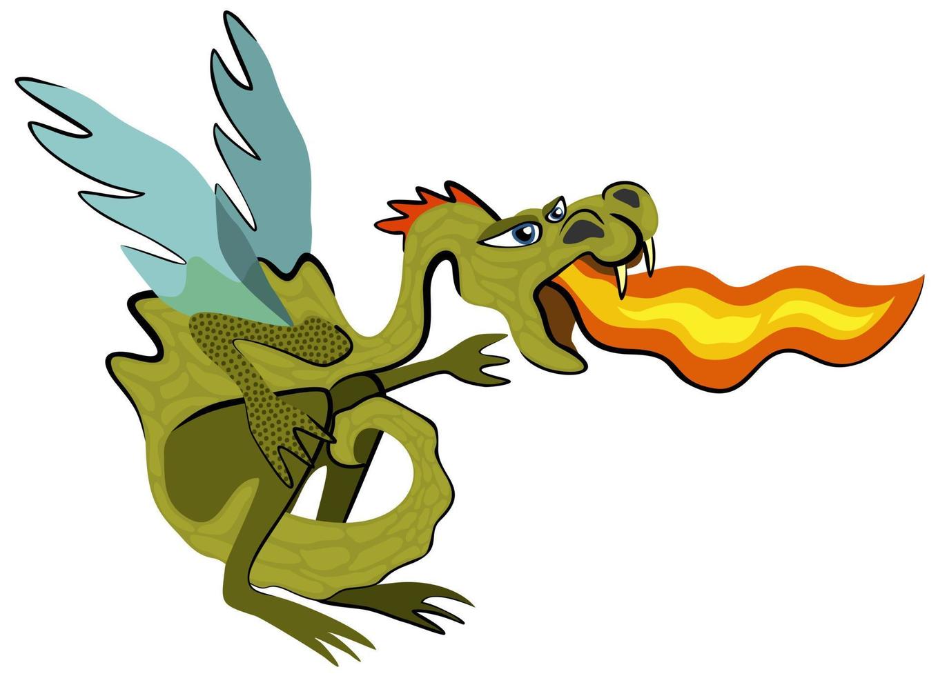 vettore isolato carino illustrazione del drago con il fuoco dalla bocca.