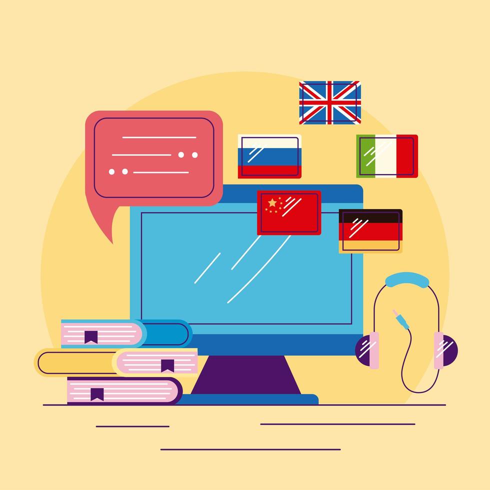 desktop con apprendimento delle lingue online vettore