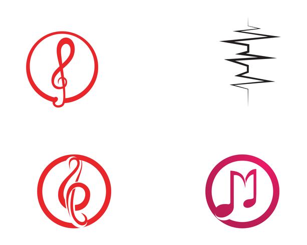Modello di logo e icone di simboli di musica nota vettore