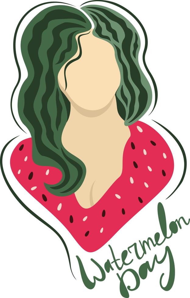 giovane donna dai capelli verdi e vestito rosso, che simboleggia l'anguria vettore