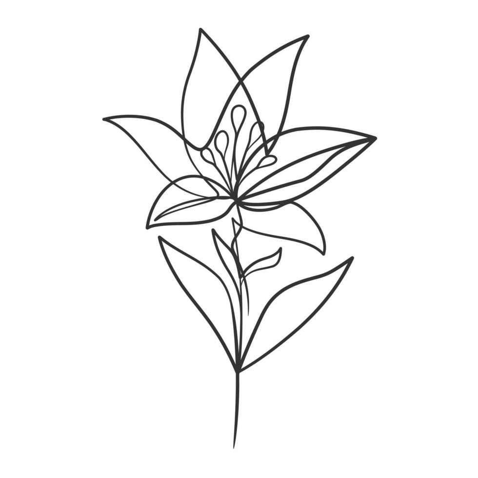 disegno a linea continua di una semplice illustrazione di fiori vettore