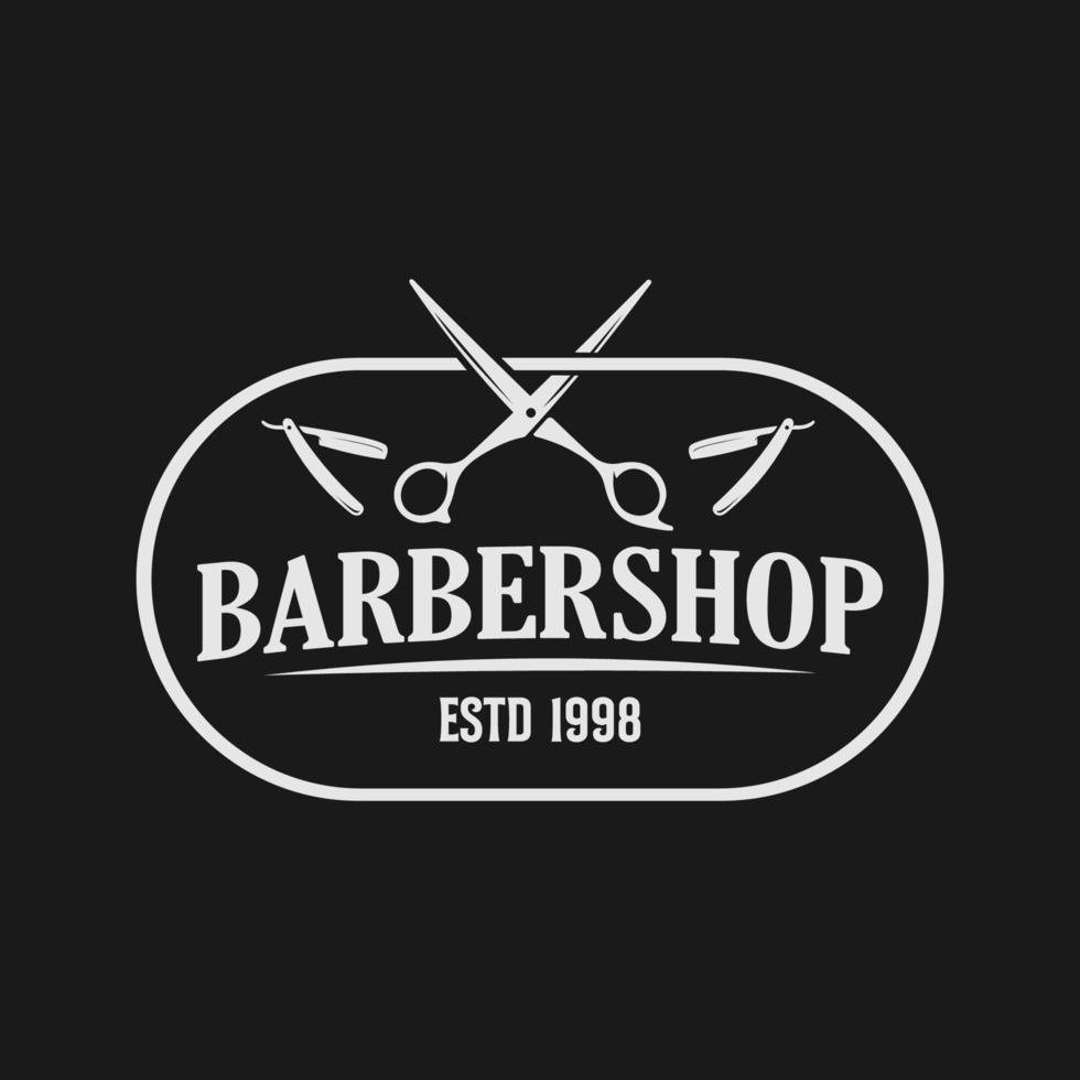 logo del barbiere stile classico vintage, salone di moda taglio di capelli pomata distintivo icona semplice minimalista moderno, barbiere polo rasoio rasatura forbice lama di rasoio simbolo retrò vettore. design elegante di lusso vettore