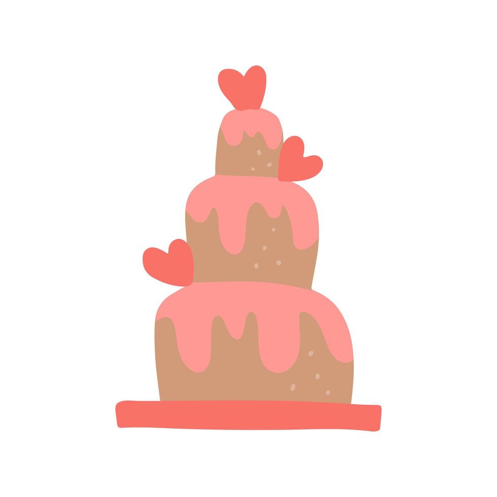 icona del design con torta di fragole carina. dessert rosa dolce con simboli del cuore per banner bar o promozione buon san valentino. illustrazione disegnata a mano piatta vettoriale. vettore