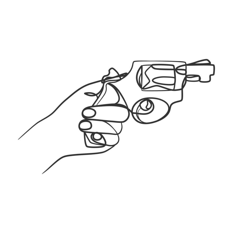 disegno in linea continua della pistola che tiene la mano vettore