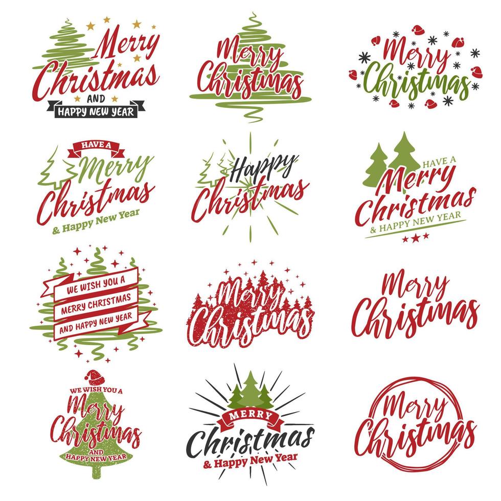 set di buon natale e felice anno nuovo lettering sfondo vettore