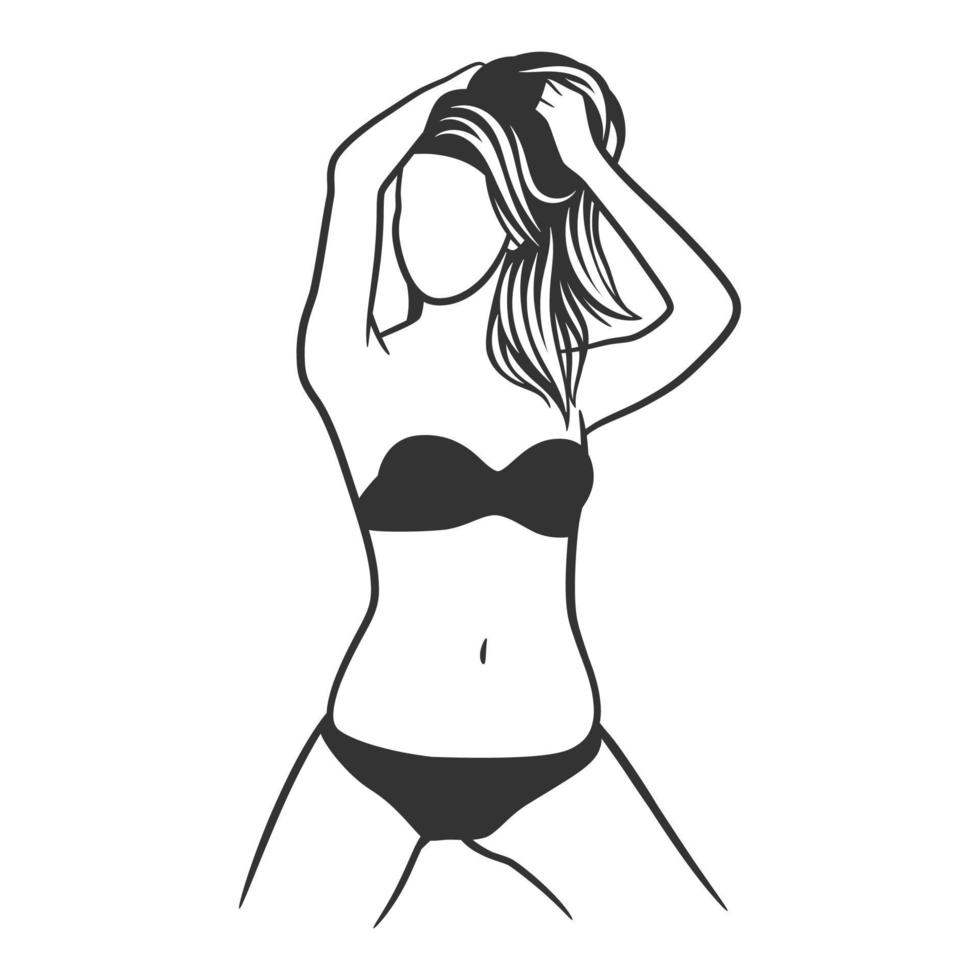 bella ragazza in bikini in bianco e nero disegno vettore