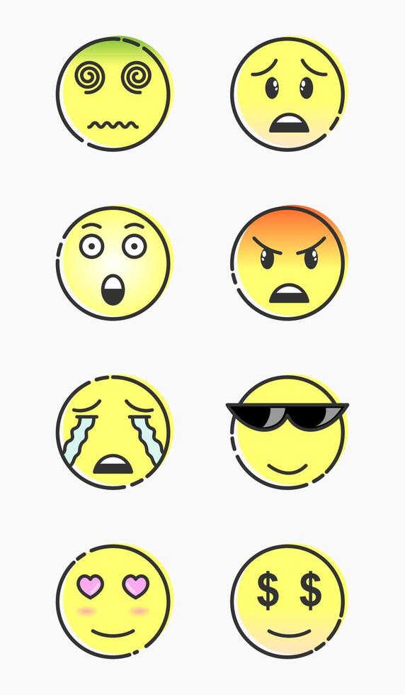 set emoji, emoticon doodle, illustrazione vettoriale. vettore