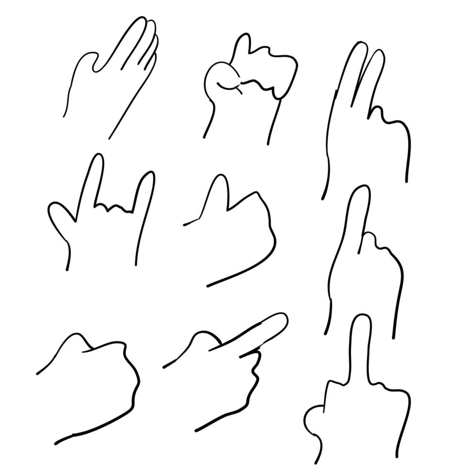 stile di doodle dell'illustrazione della mano con gesti disegnati a mano vettore