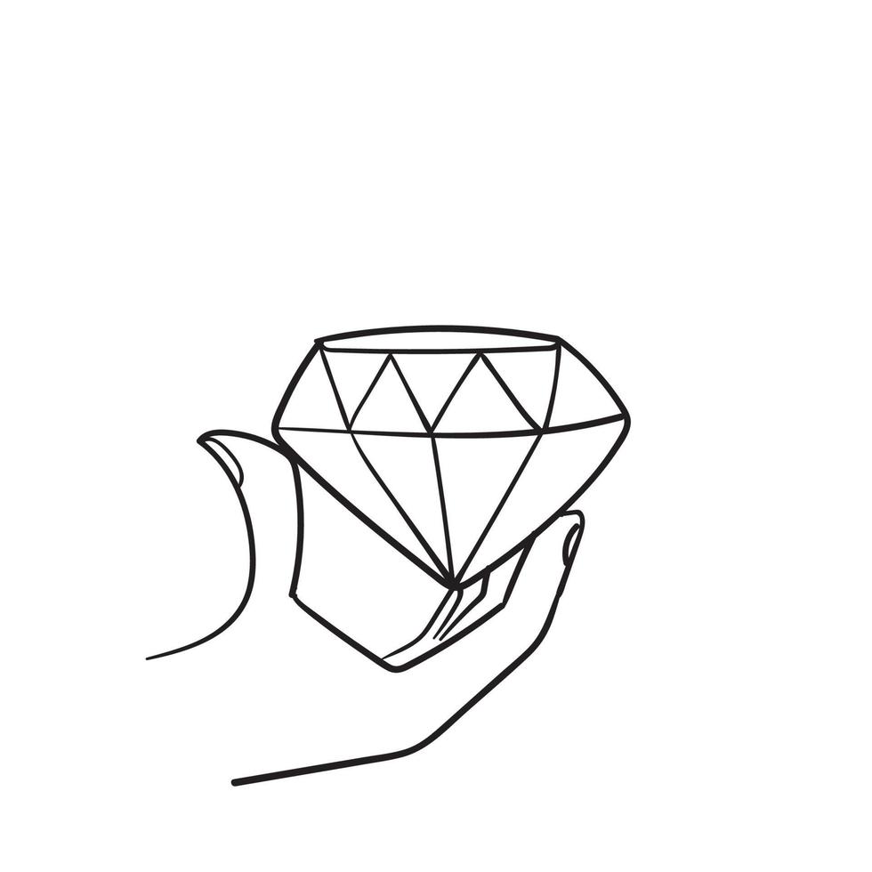 doodle disegnato a mano mano che tiene la gemma di diamante illustrazione vettore isolato