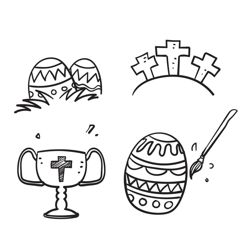 doodle disegnato a mano felice giorno di pasqua set di icone illustrazione vettore isolato