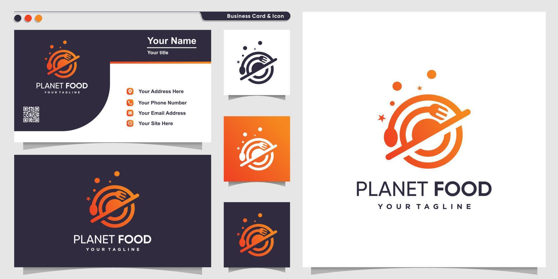 logo alimentare con contorno sfumato pianeta stile e biglietto da visita modello di progettazione vettore premium