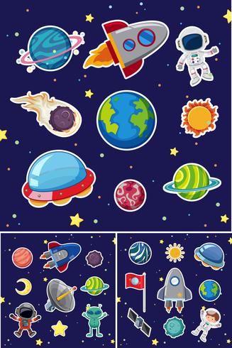 Icone dello spazio con razzi e pianeti vettore