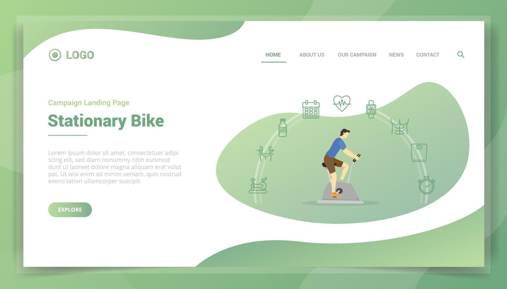 concetto di bicicletta stazionaria per la home page di atterraggio del modello di sito Web vettore