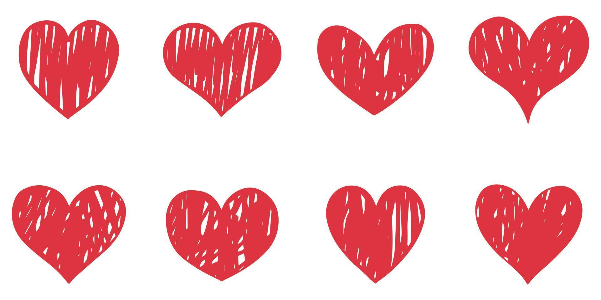 set di cuori doodle isolati su sfondo bianco. disegnato a mano di icona amore. illustrazione vettoriale. vettore
