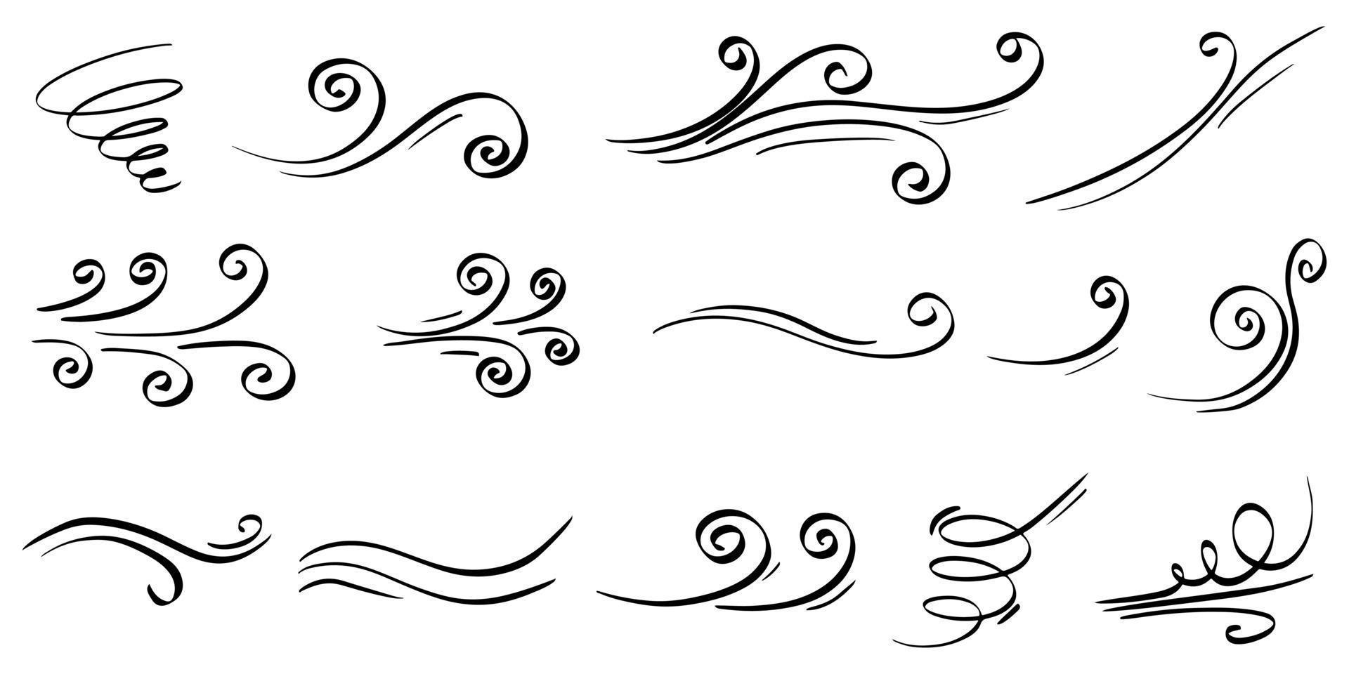 scarabocchio di raffica di vento isolato su uno sfondo bianco. illustrazione vettoriale disegnata a mano.