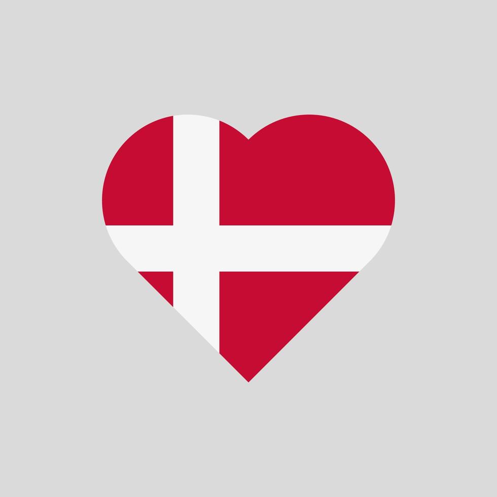 la bandiera della Danimarca a forma di cuore. icona di vettore di bandiera danese isolato su priorità bassa bianca
