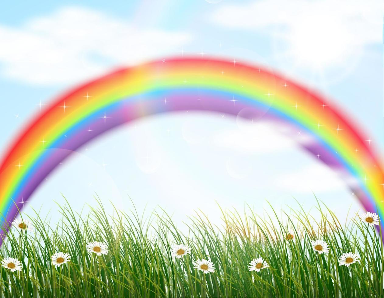 fiore da giardino con sfondo arcobaleno vettore