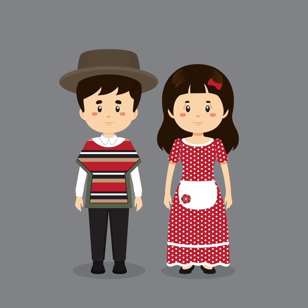 personaggio delle coppie che indossa abiti tradizionali cileni vettore