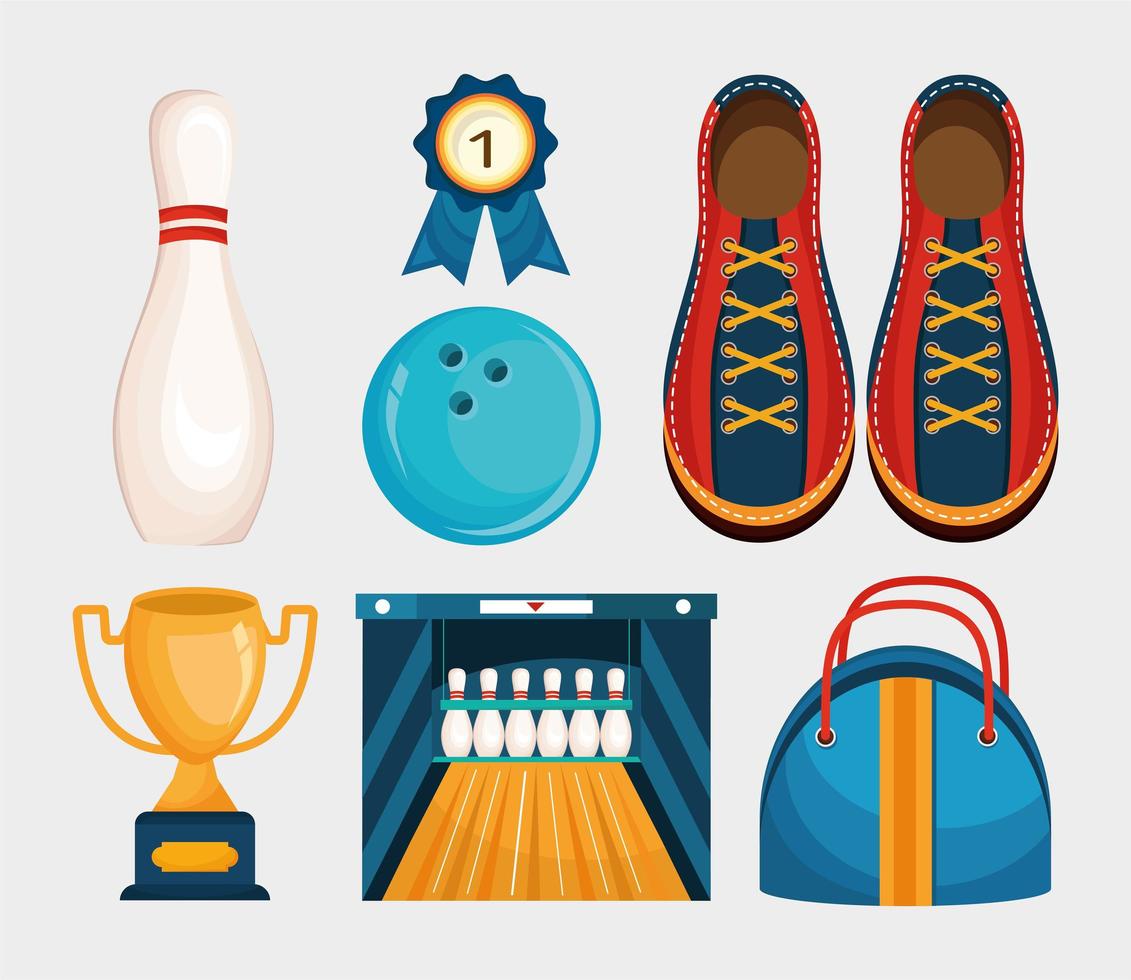 sette icone dello sport di bowling vettore