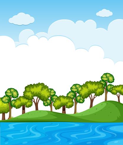 Scena della natura con alberi e cielo blu vettore