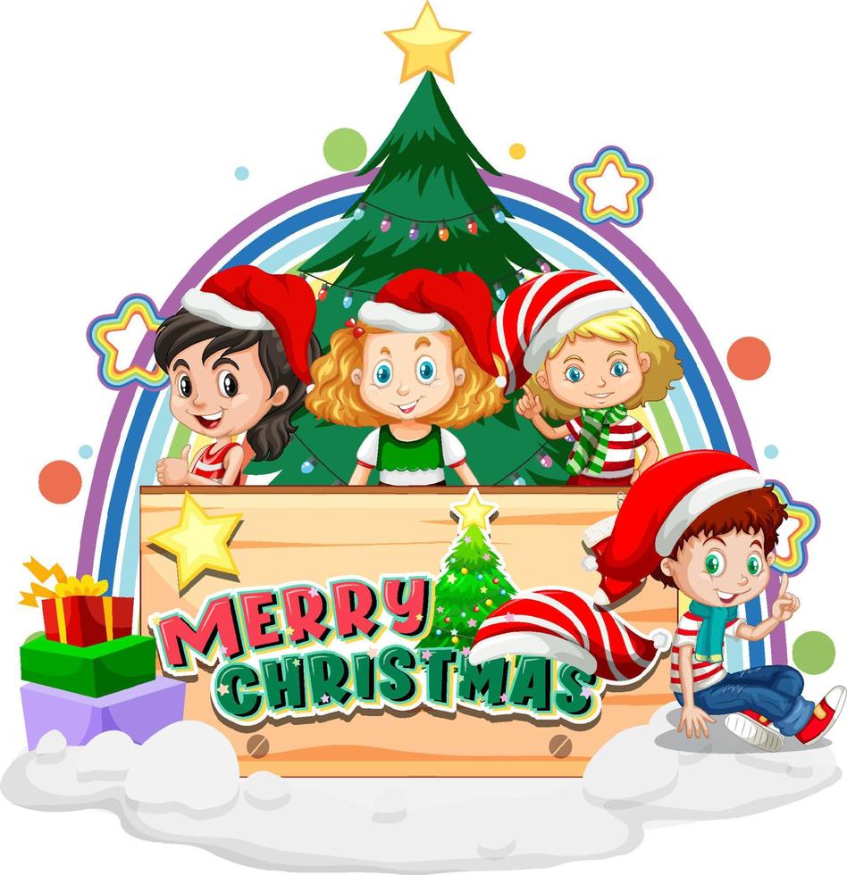 banner di buon natale con i bambini vettore