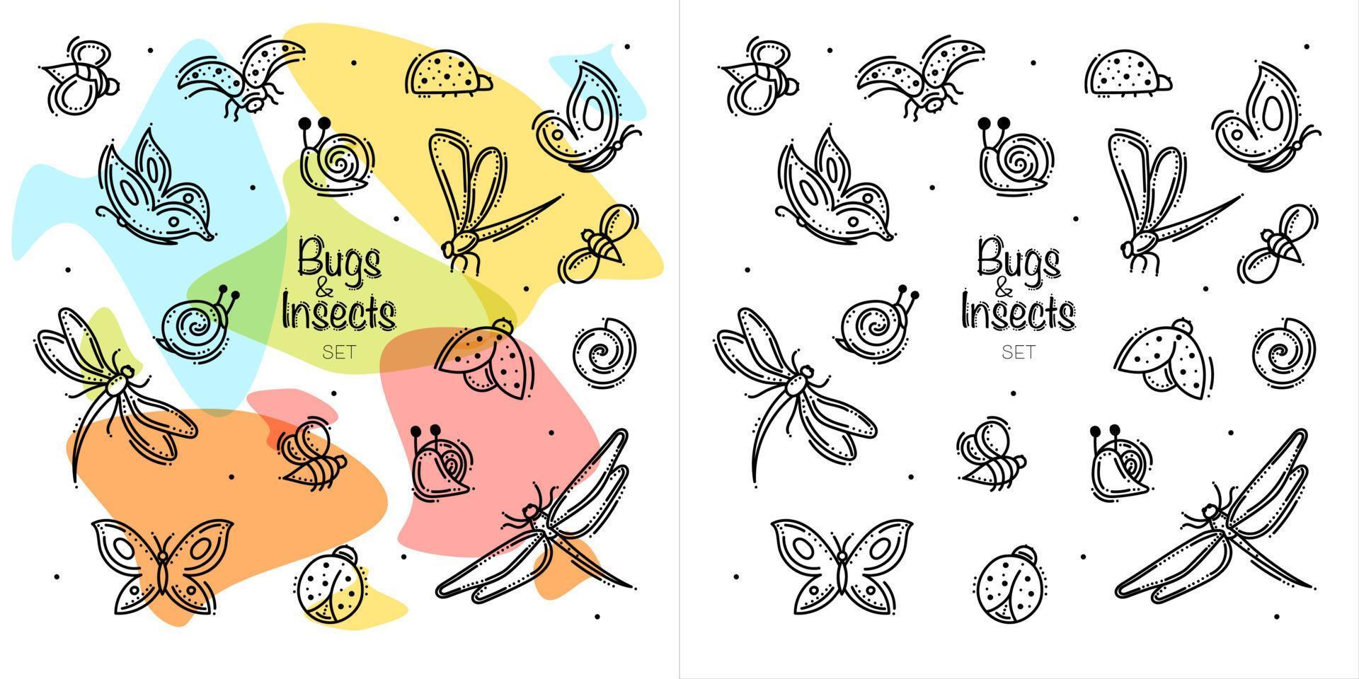 insetti e insetti con macchie colorate vettore