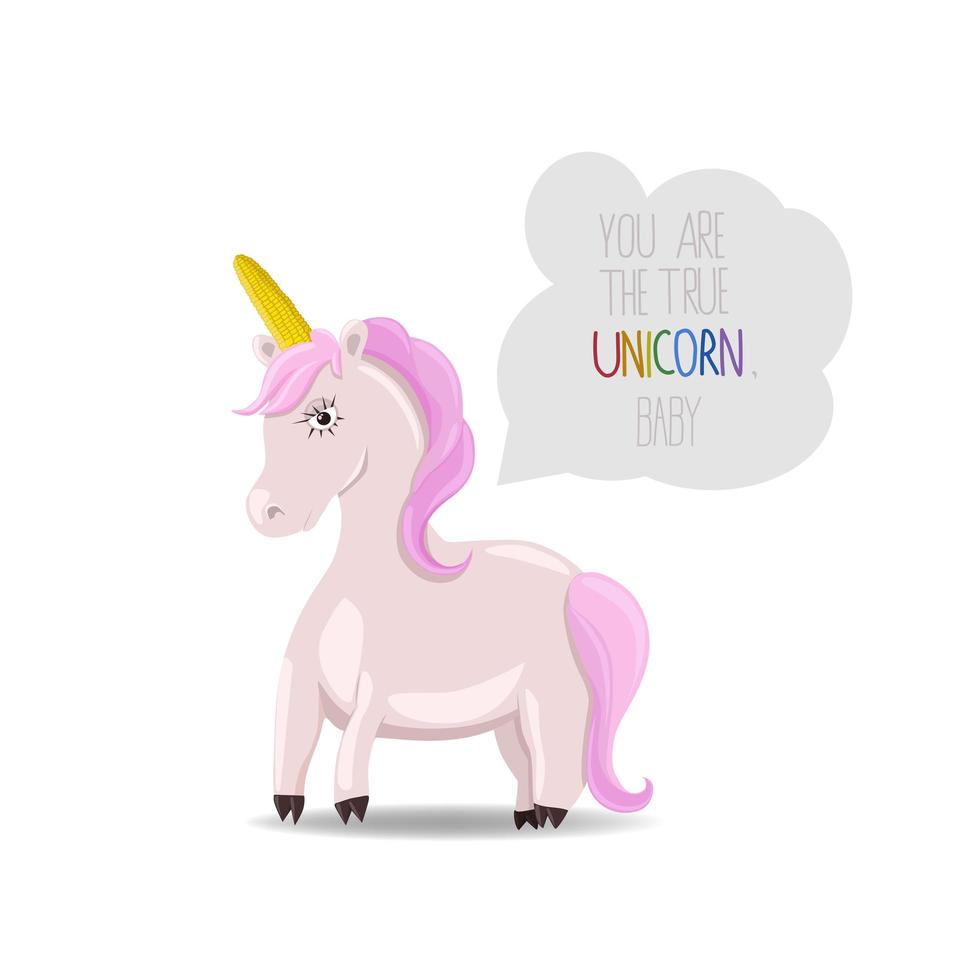 unicorno con i capelli rosa e una citazione motivazionale nel fumetto. vettore