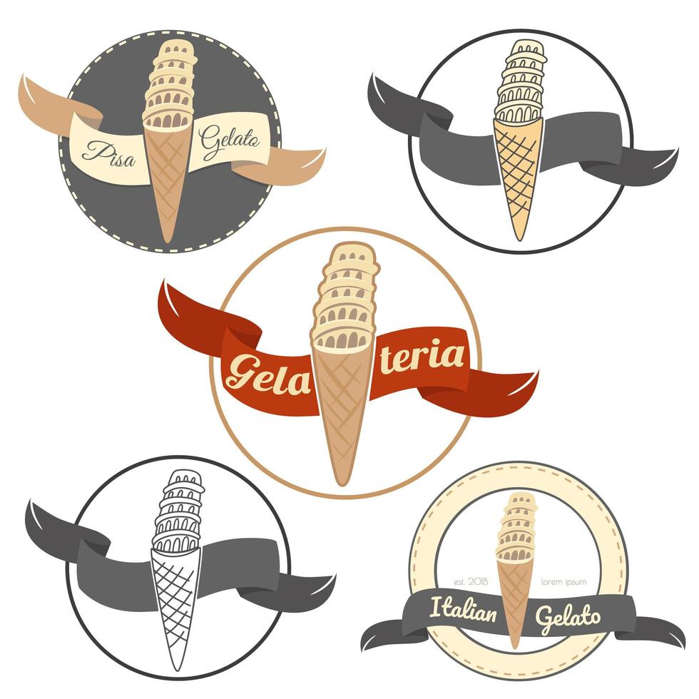 set logo gelato pisa isolato su sfondo bianco. vettore