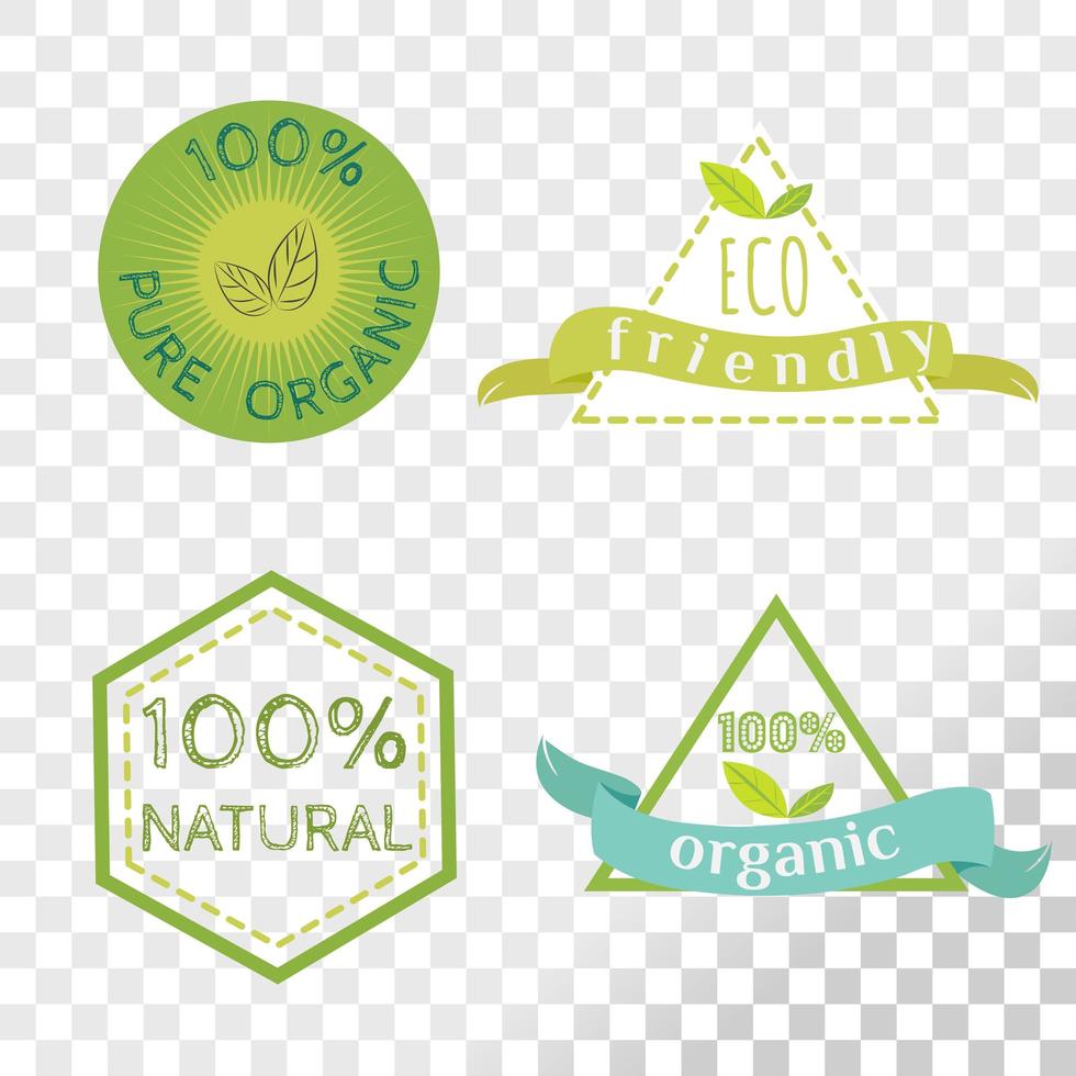 collezione di etichette organiche isolata su sfondo trasparente. vettore