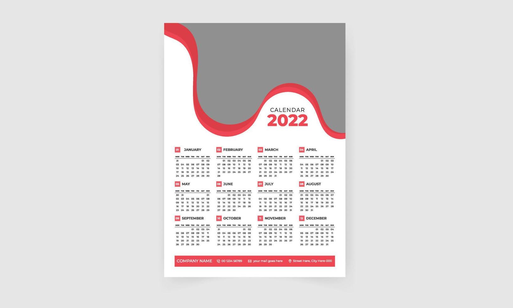ccorporate modello di calendario minimo, calendario da parete 2022 design con vettore