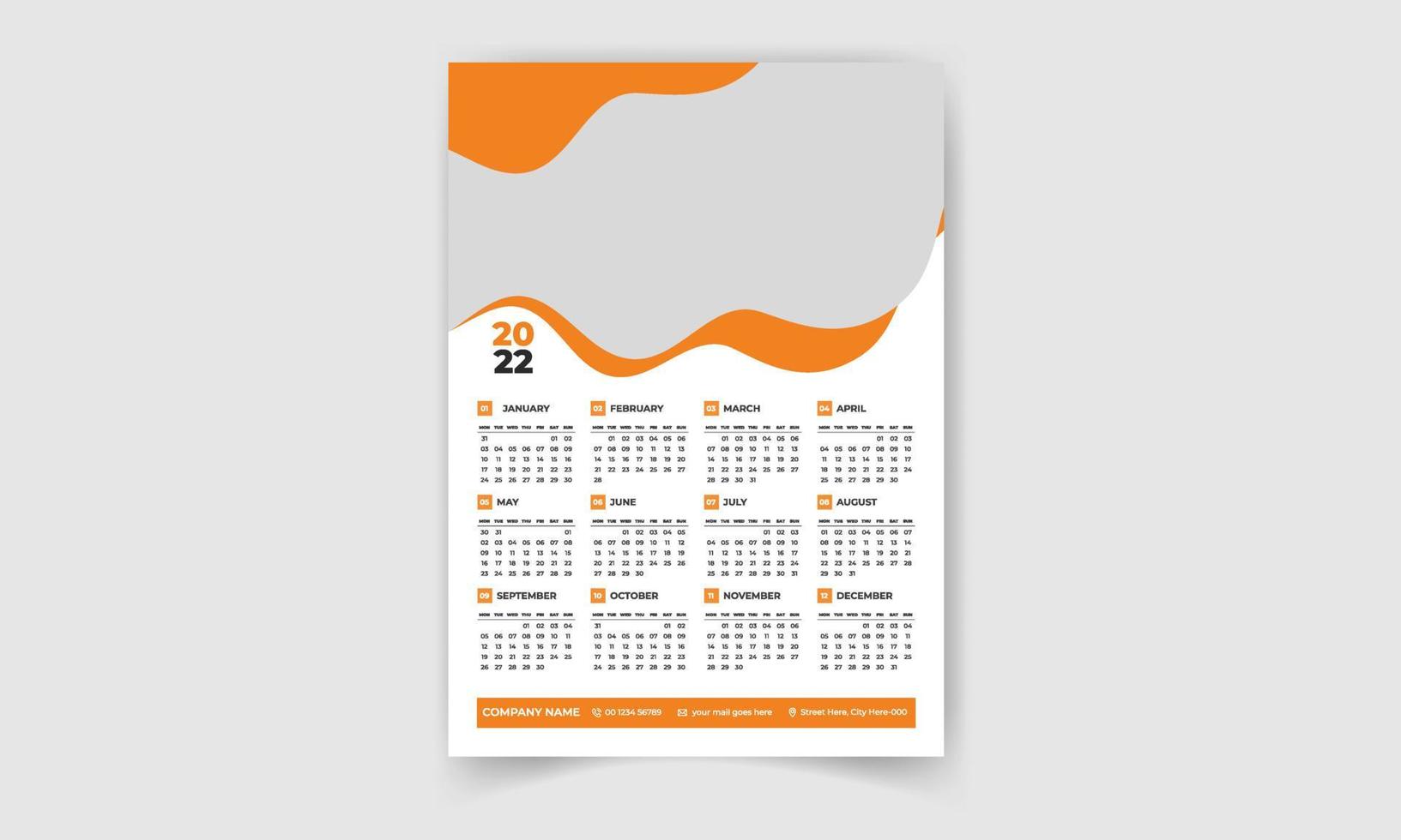 modello di calendario minimo aziendale, calendario da parete 2022 design con vettore